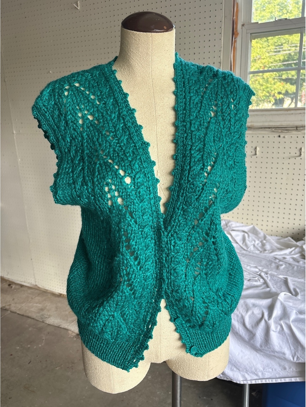Laura Gayle Hand-Knitted Teal Green Wool Blend Vest Sweater